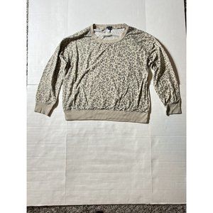 Splendid Tan Leopard Cheetah Animal Print Long Sleeve Knit Shirt Women's Size L